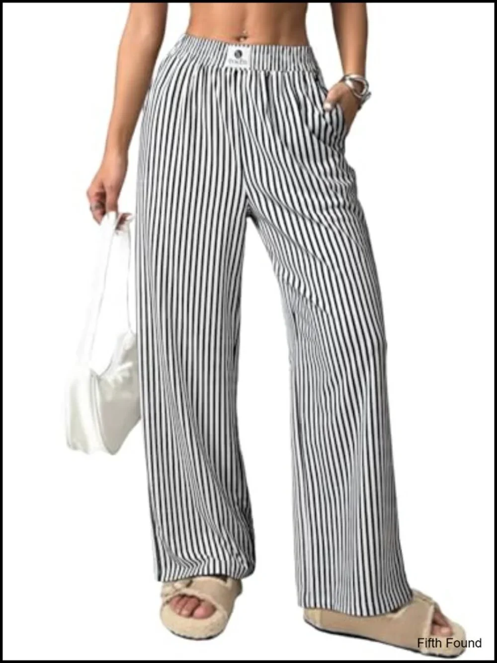 Striped High Waist Wide Leg Lounge Pajama Pants with Pockets